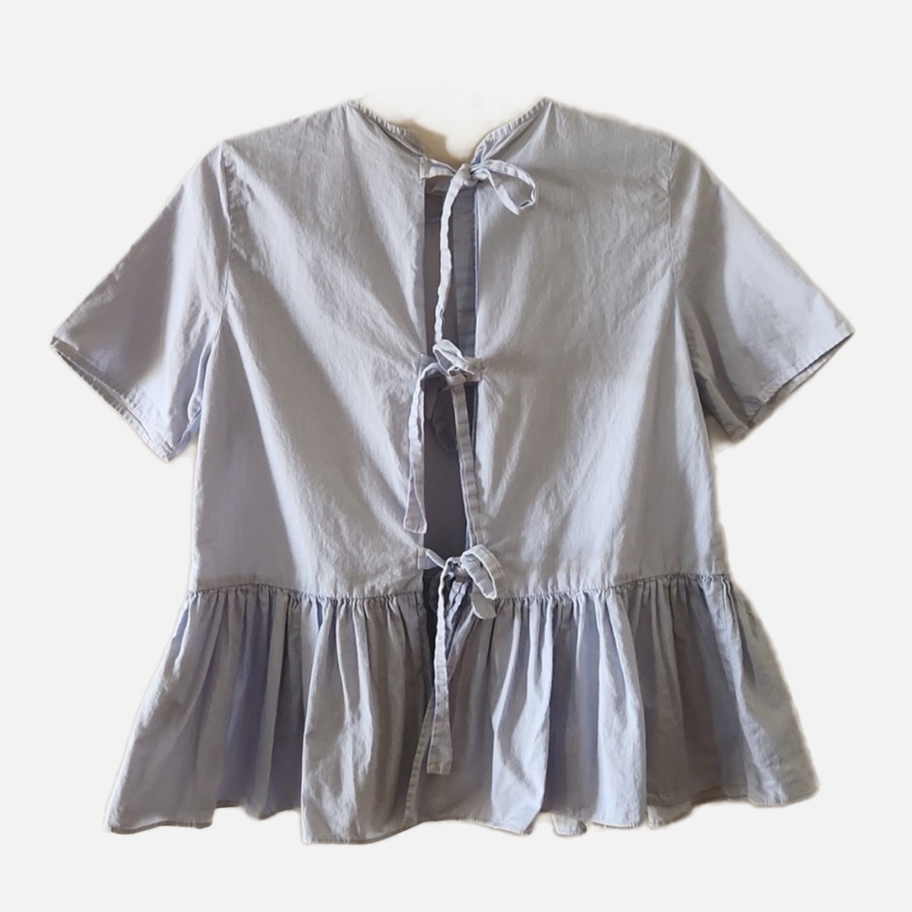 Zara pinstripe peplum baby doll open tie back size medium